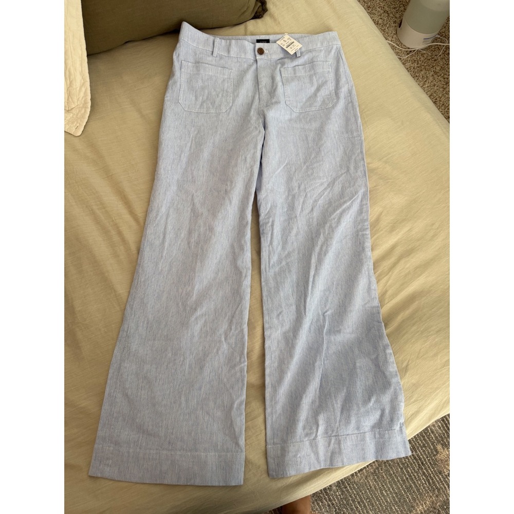 NWT J.Crew‎ Factory Seaside Wide Leg Crop Pants Striped Blue White Career Casual